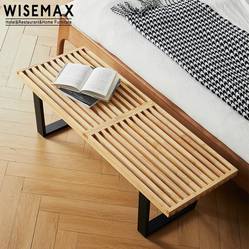 WISEMAX FURNITURE Classical living room furniture low height walnut wooden stool long bench chair for home bedroom