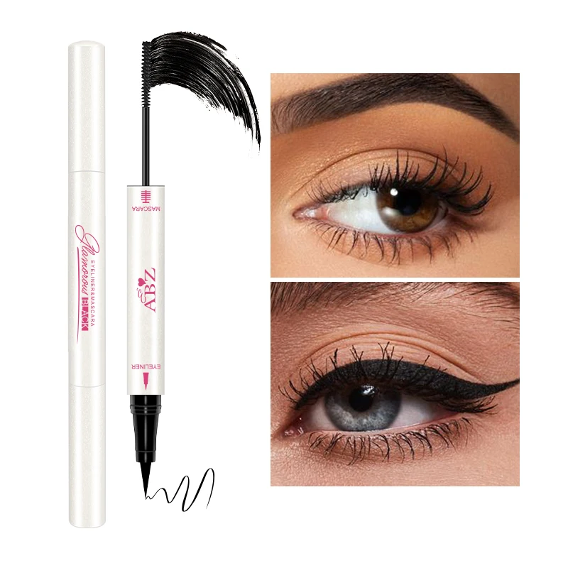 Ultra-fine Mascara Curl Thick Lengthening Eyelash Mascara Waterproof Non-smudge Fine Brush Mascara Eyeliner 2 in 1 Makeup