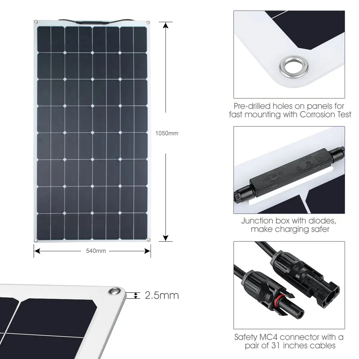 Glory Solar 100w Thin Film Solar Panel ETFE Flexible PV Panel Portable for 12V Battery Marine Solar Cells Boat Solar Panel RV