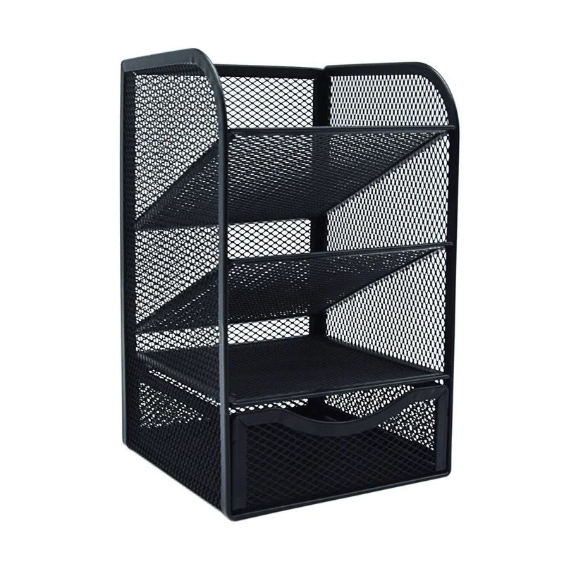 Premium Quality Iron Mesh Pencil Holder Organizer For Office And School 2-cell Skew Pencil Holder Storage Box