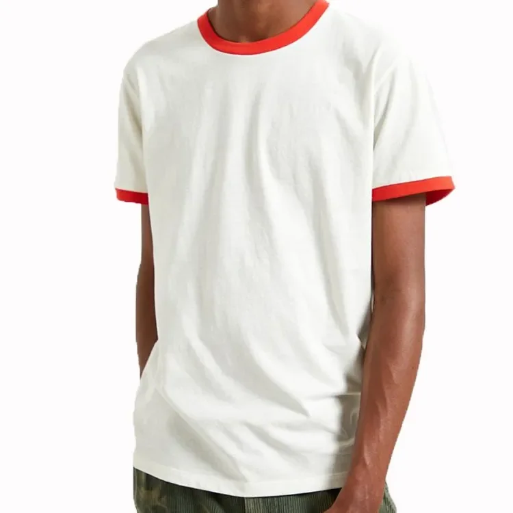 Wholesales blank cotton ringer tee contrast ribbed o-neck cuff short sleeve tshirt men