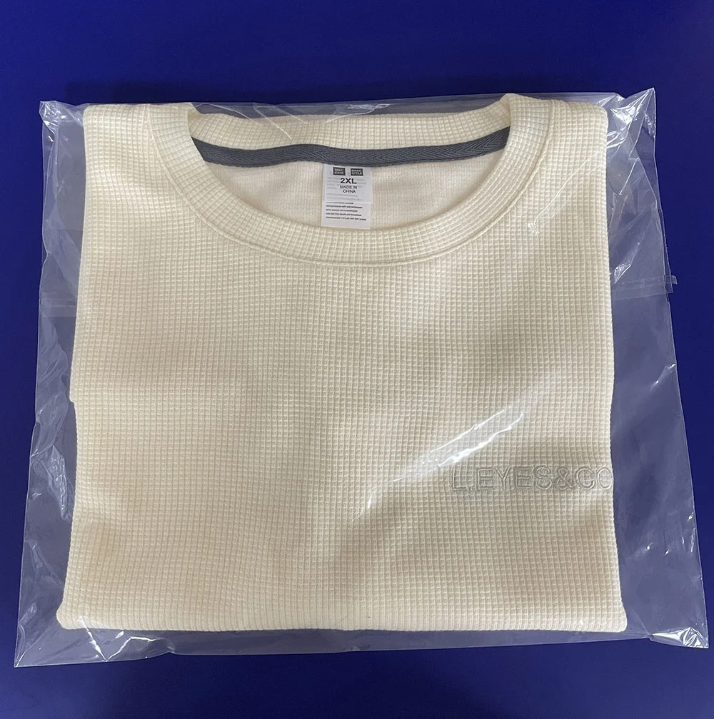 Long sleeve high quality cotton waffle knit t shirt custom waffle fabric heavyweight men shirt