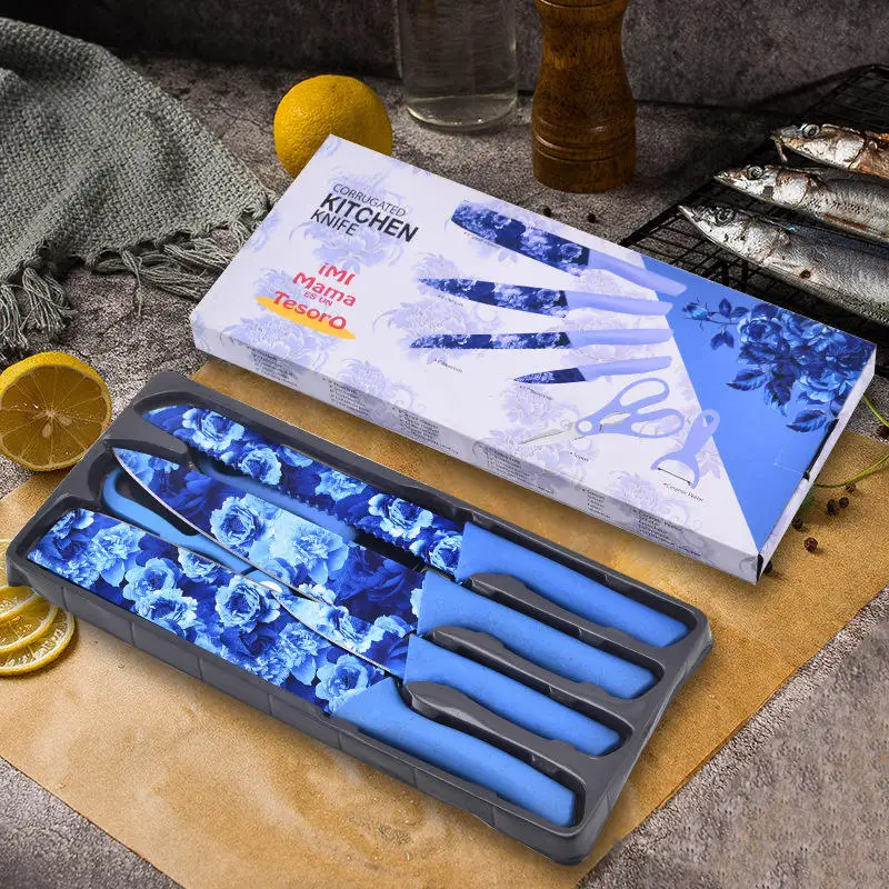 Kitchen Knife Set Color Heat Transfer Pattern Six-Piece Set Household Stainless Steel Vegetable Cutting Knife Fruit Knife