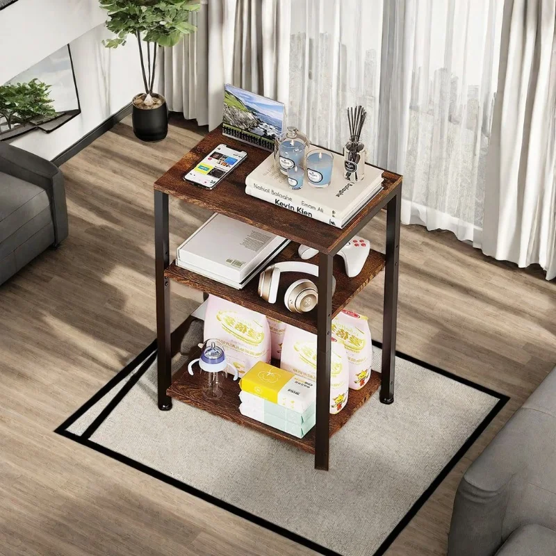 Small Table Stand with Adjustable Shelf End Table Nightstand with Type C and USB Port Side Table for Small Spaces