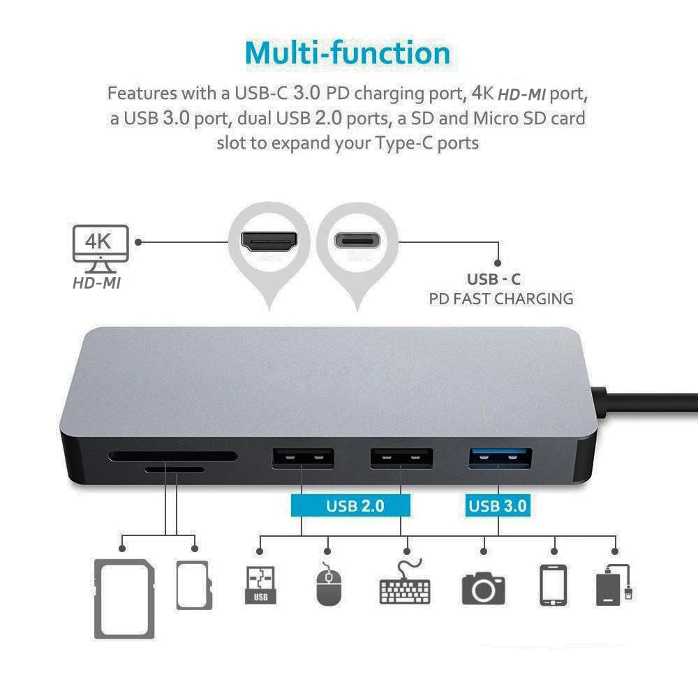 usb hubs 7 In 1 4k Hdtv Docking Station Usb Multiport Adapter For   type c hub splitter usb 3.0 adapter