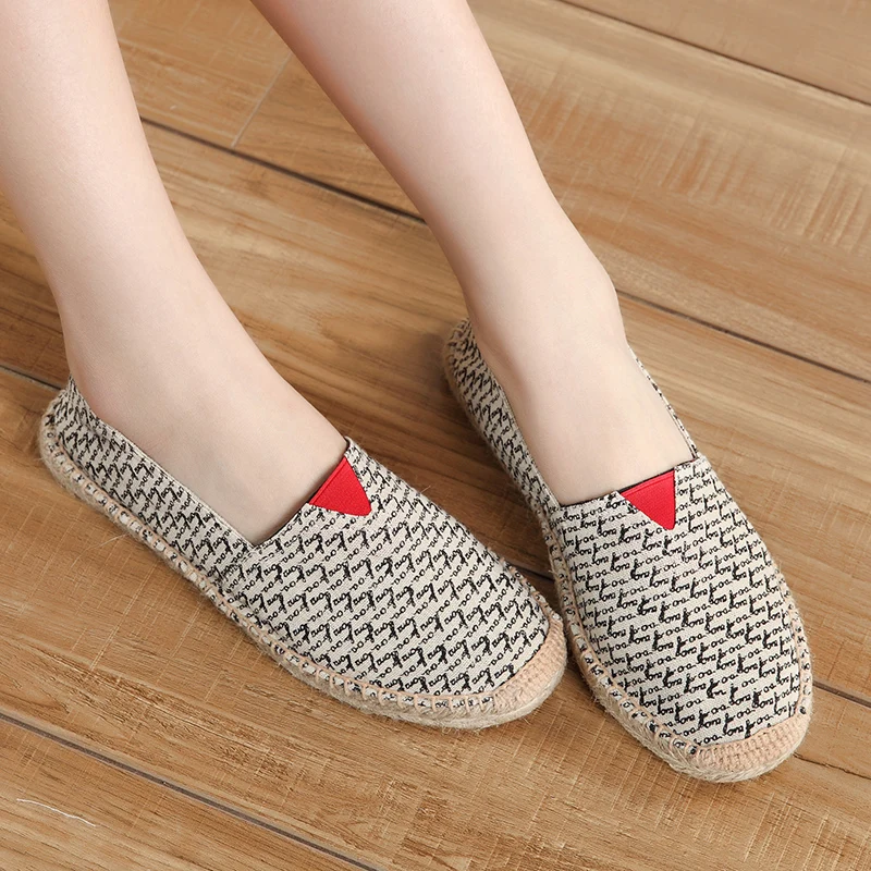 Customized Letter patterns closed toe grossistes barefoot espadrilles womens men flat jute espadrilles shoes
