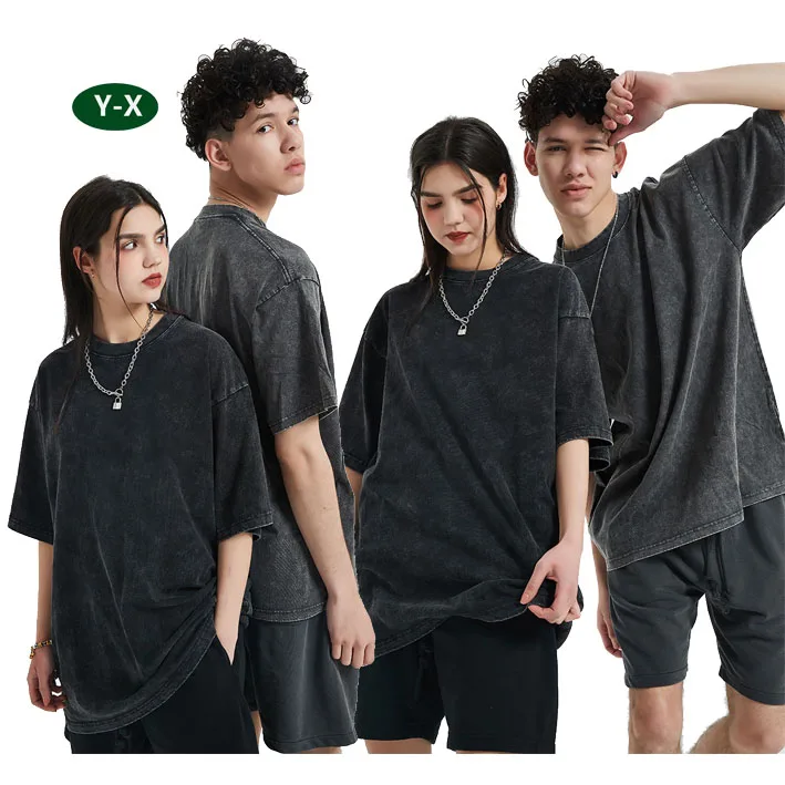 Manufacturers Custom Mens 100% Cotton Acid Washed Tshirt Over Sized Drop Shoulder Heavy Weight 250Gsm Stone Wash t Shirt Men