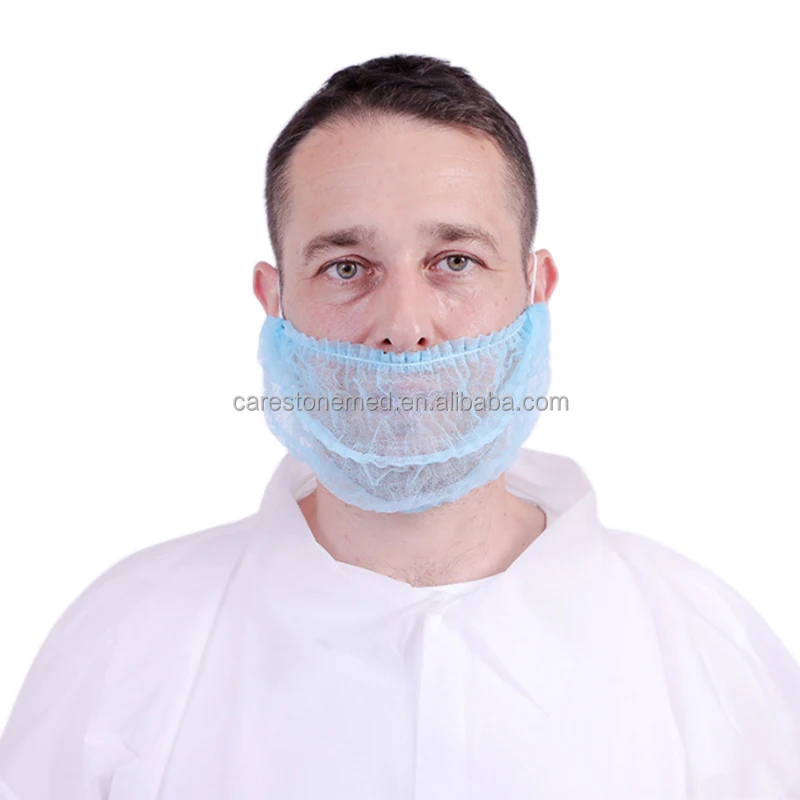 ISO13485 Food safe disposable machine made beard mask PP non woven beard covers with head elastic