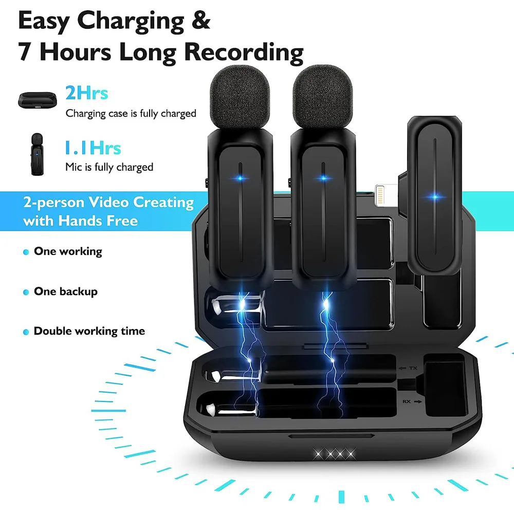 Беспроводной микрофон PISOUY Lavalier с зарядной коробкой для iPhone iPad living