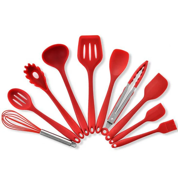 10 pieces silicone kitchen cooking utensil set with kitchen utensil holder