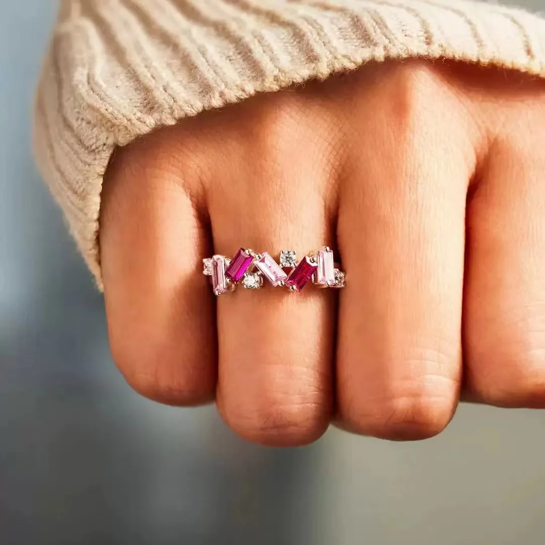 Hot Pink Self Love Ring for Women Beautifully Broken Irregular Zircon Fashion Jewelry Nobody Has It All Together PINK BAND RING