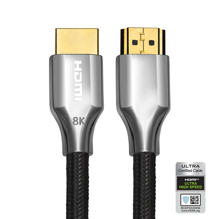 Poshshine Manufacture Hdmi Cable Male To Male Support 8K 60Hz Wholesale Price Zinc Alloy Silver Colour Customize 8K Hdmi Cable