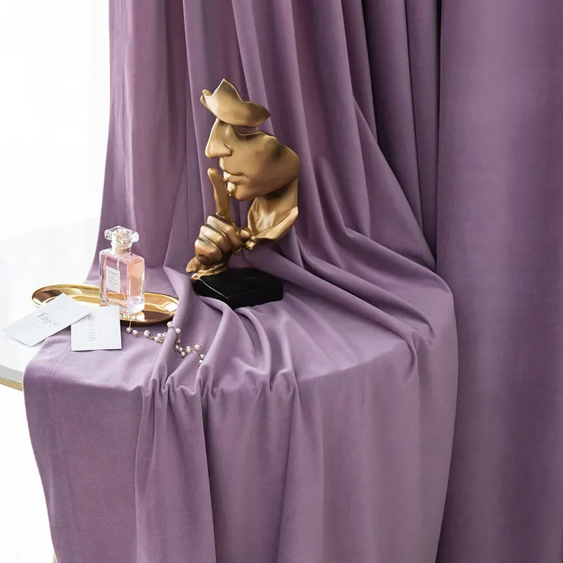 Fashion Modern American Style Stock Already Made Blackout Fabric Cardamom Purple Crushed Velvet Window Curtains For Living Room