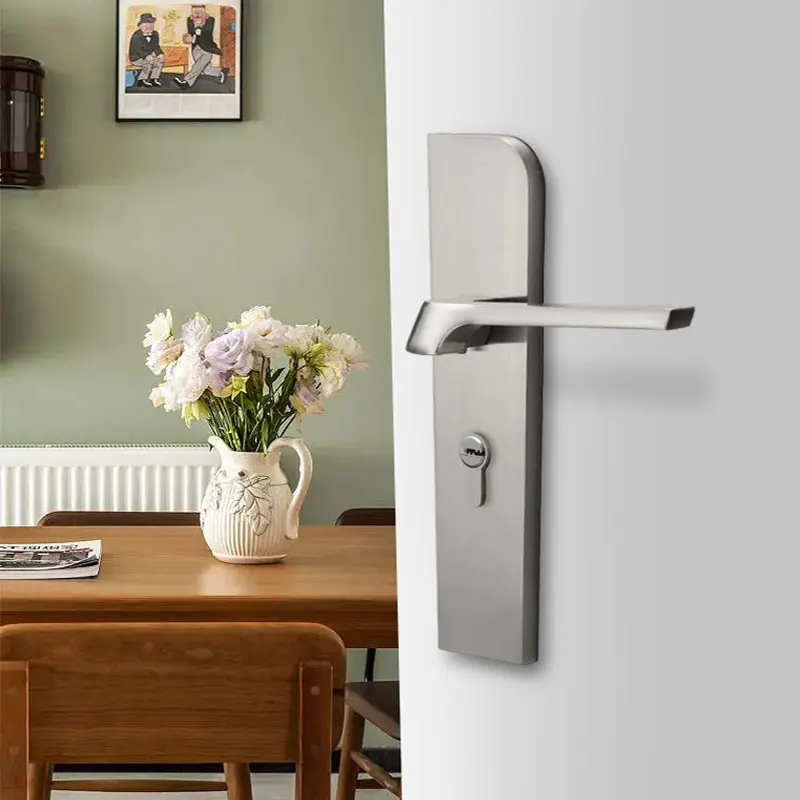 YONFIA 8134P11 Brushed Nickel Silver Panel Home Interior Door Handle Zinc Alloy Lever Bathroom Door Handles Lock For Wood Door