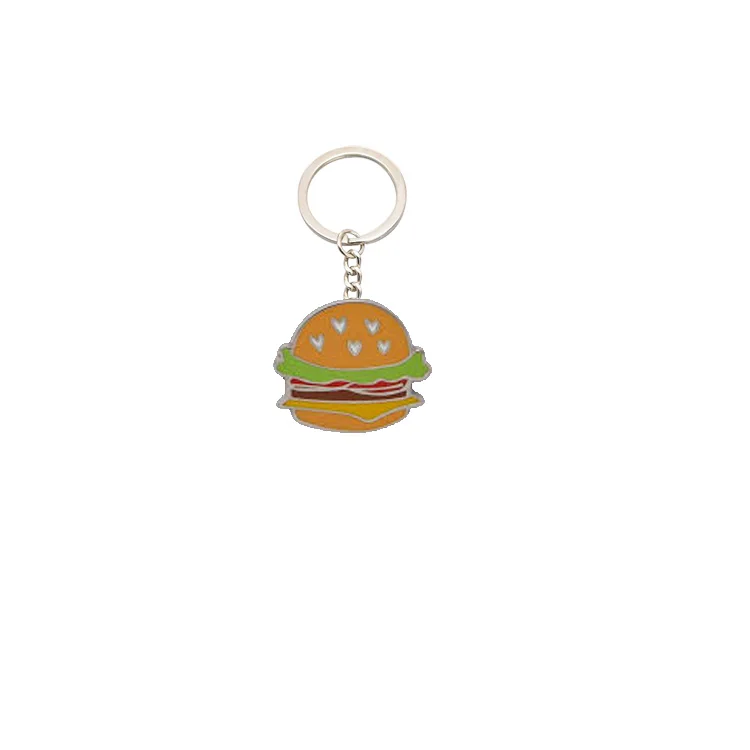 Wholesale Manufacture Snack food Caloric food Enamel Keychain Custom Hamburger Pizza Noodles French fries Chicken Popcorn Alloy