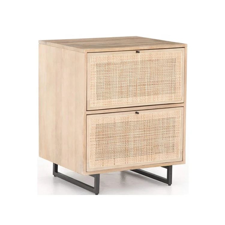 BELLEWORKS Custom Rattan Furniture Modern Storage Drawer Cabinets Wooden Rattan Nightstand Side Bedside Table