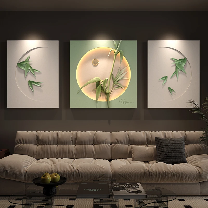 3D wall decoration with light-Using bamboo elements-European custom modern living room wall home decoration decor