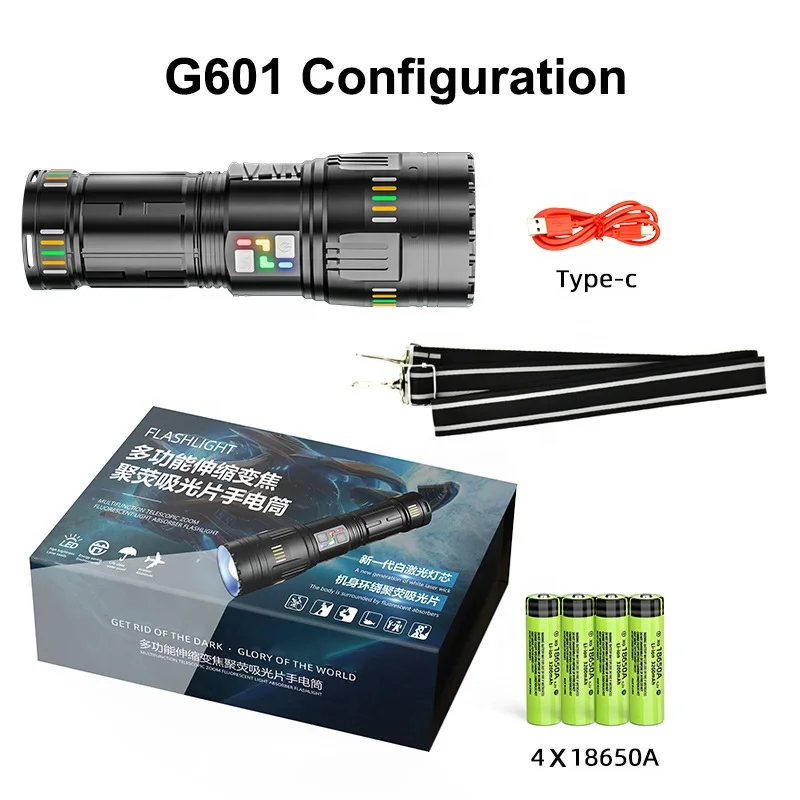 G600/G601 Multifunctional Intense Flashlight Charging Zoom Emergency Flashlight Outdoor Flashlight With Glow Display Function
