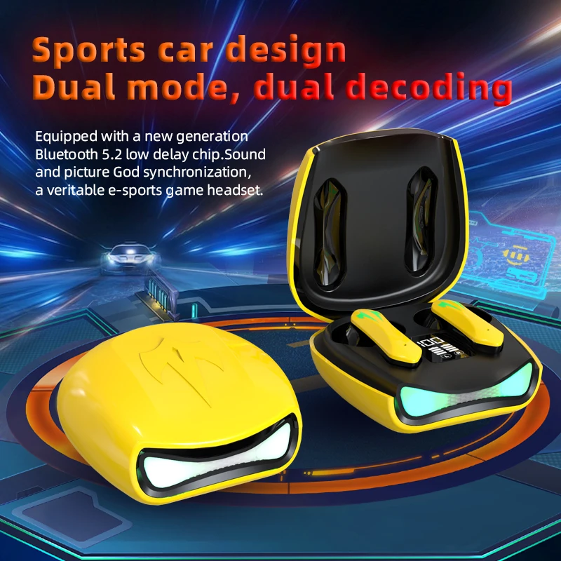 Type-c headset X16S waterproof led digital display bass headset low delay wireless game headset black white yellow headphones