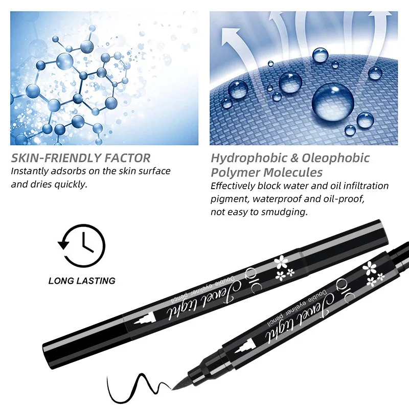 vegan no logo private label eyeliner double headed OEM 2 in 1 winged eyeliner stamp pencil with eraser