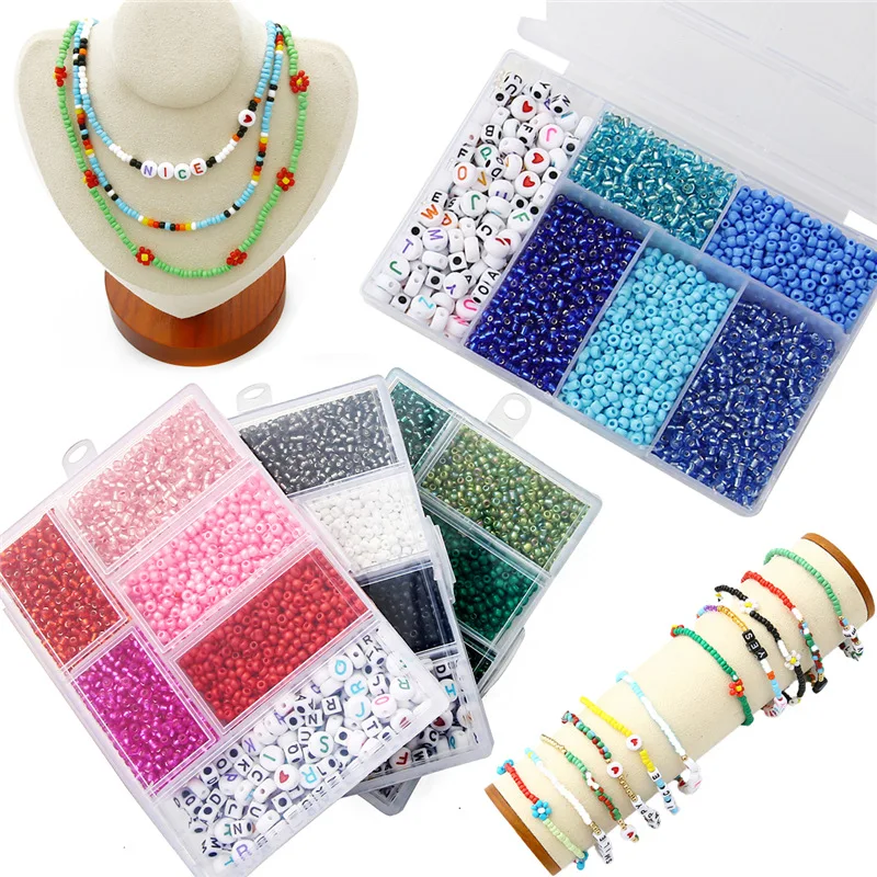 3500Pcs Glass 3mm Seed Beads Mixed Colors Small Pony Beads With Letter Beads Elastic String For Bracelet Jewelry Making DIY KIT
