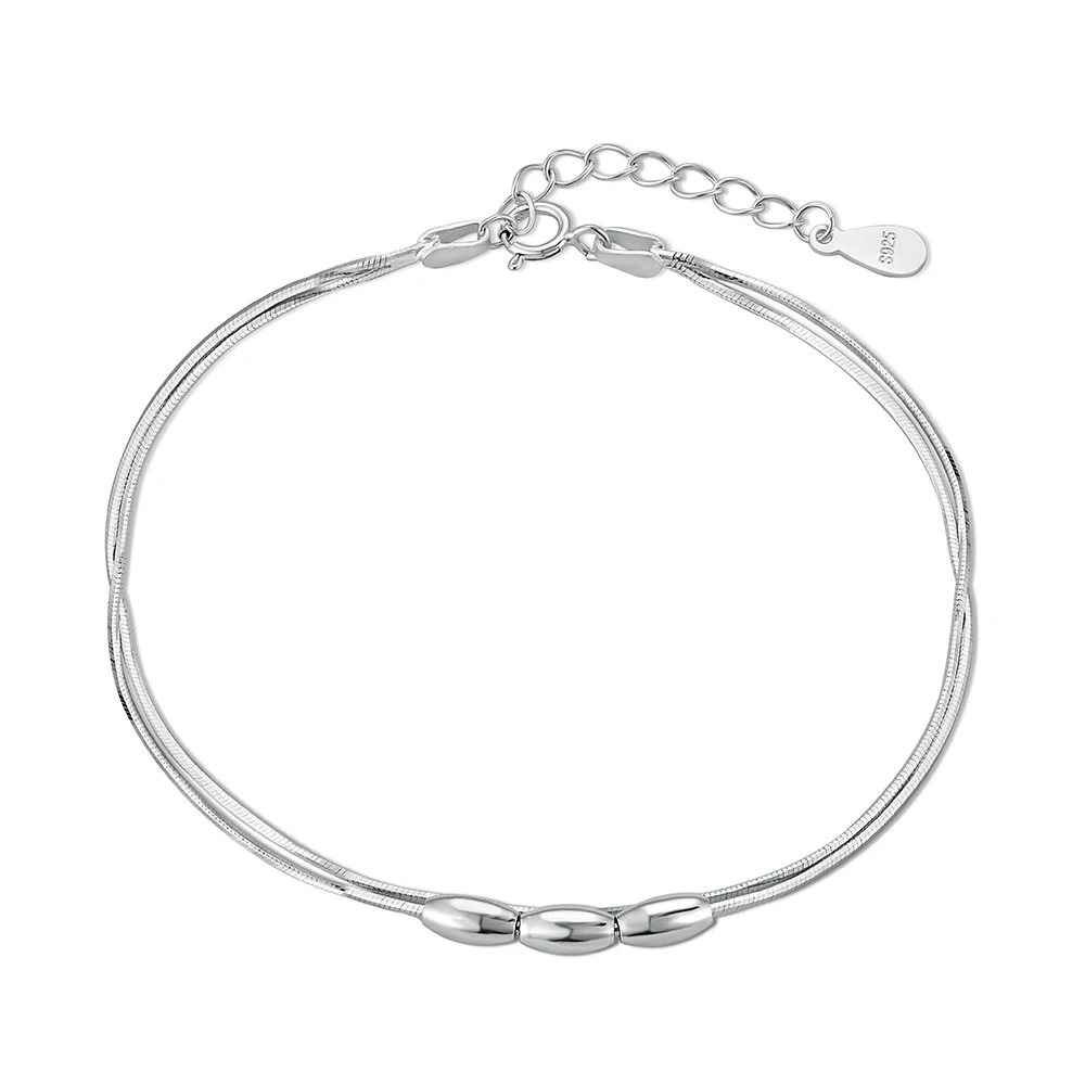 Dylam Simple Design 925 Sterling Silver Rope String Adjustable Women Layer Layered Bead Bracelet