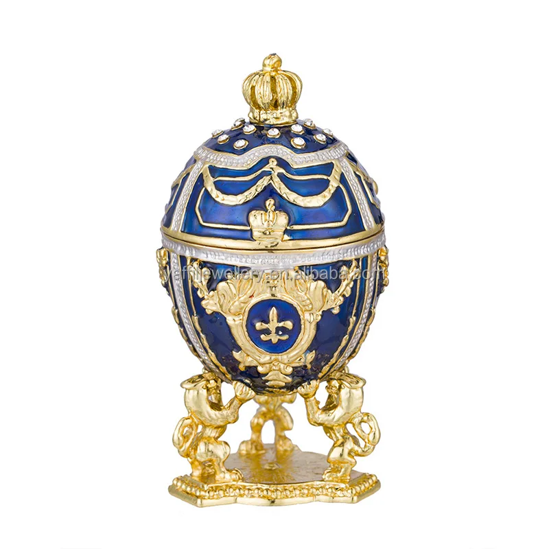 Hand-Painted Red Faberge Egg with Gold Finish,Rhinestones, Enamel Jewelry Trinket Box