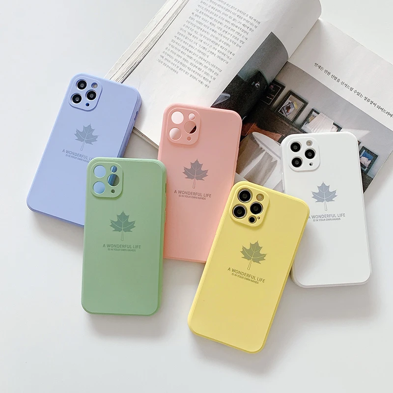 2021 TPU Sticker Oil Paint UV Printer Back Cover Phone case For Iphone 12 Pro TPU Maple Leaf Covers Case For Iphone