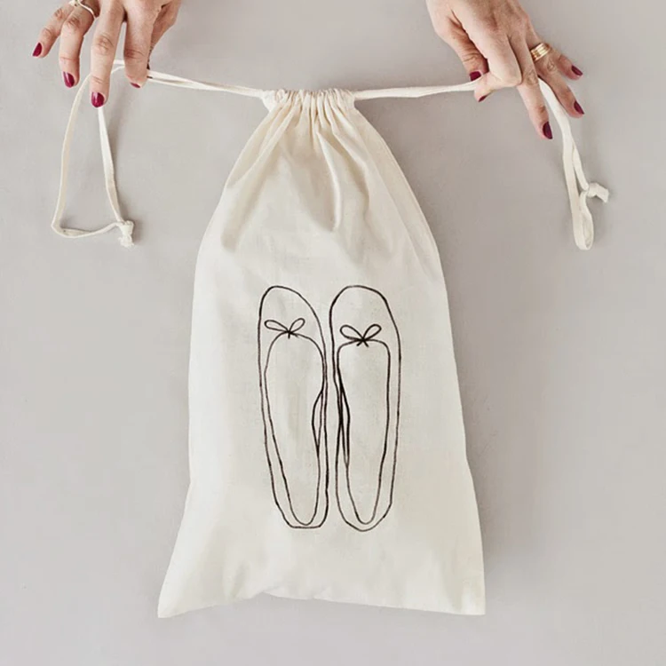  Custom printed recycled organic cotton canvas drawstring shoe dust bag with logo dustbag for