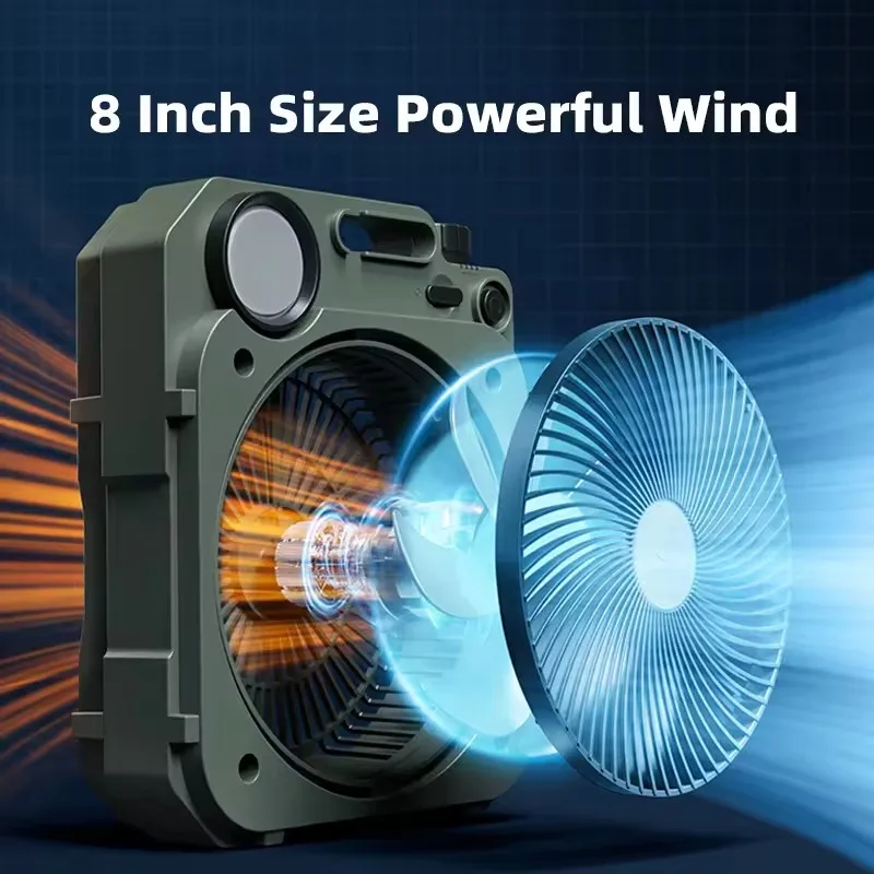 8 Inch Auto-Oscillating Camping Fan Table Fan with Light and Output Function