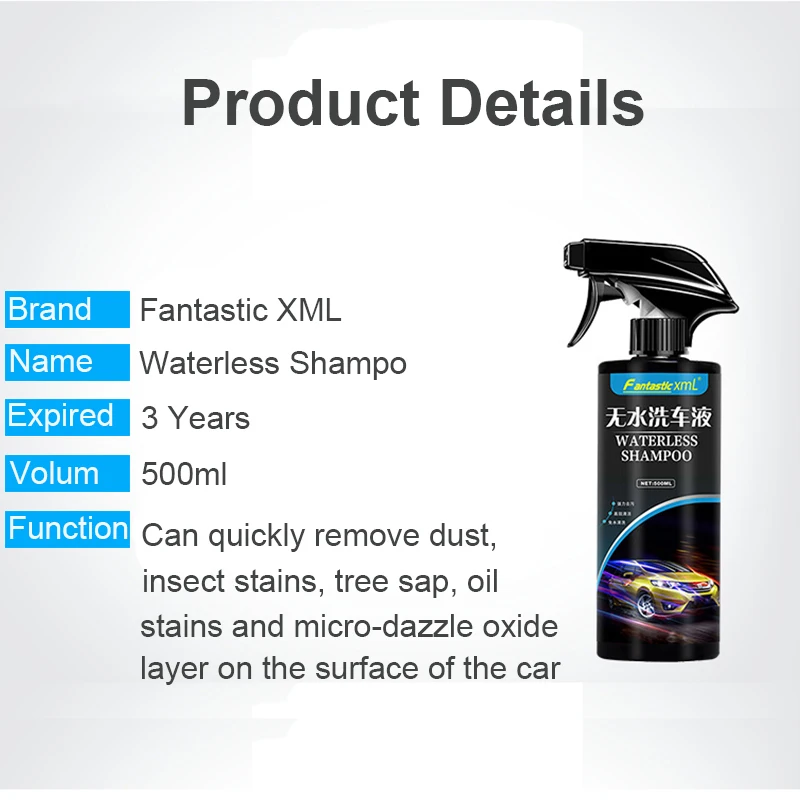 Factory OEM 500ml Waterless Car Wash Spray Cleaner Touchless No Rinse Car Wash Shampoo No Water Needed Easily Clean Safe for Car