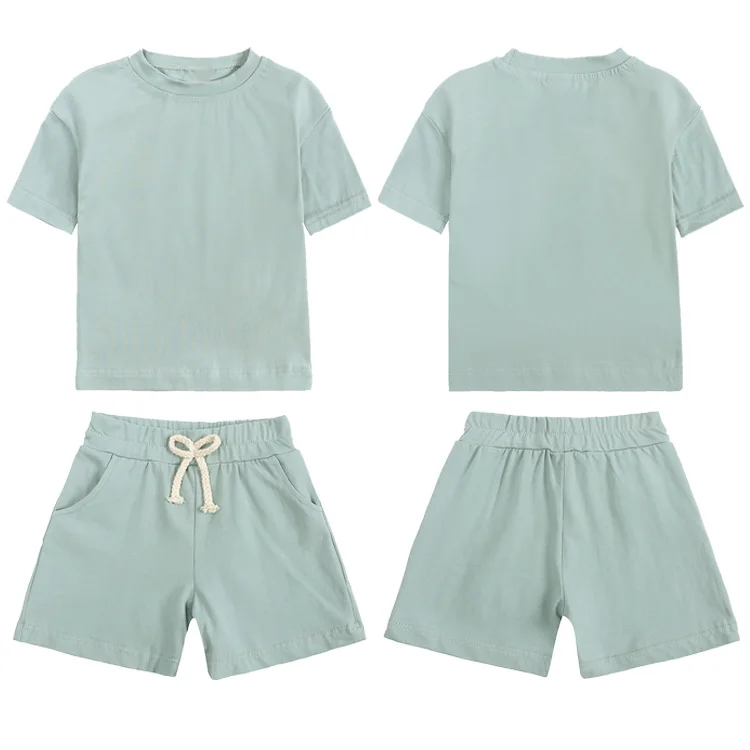 2022 New Custom Logo Cotton Unisex Kids Sets 2 Pieces Crew Neck T-shirt and Short Sets Kids Short Sets