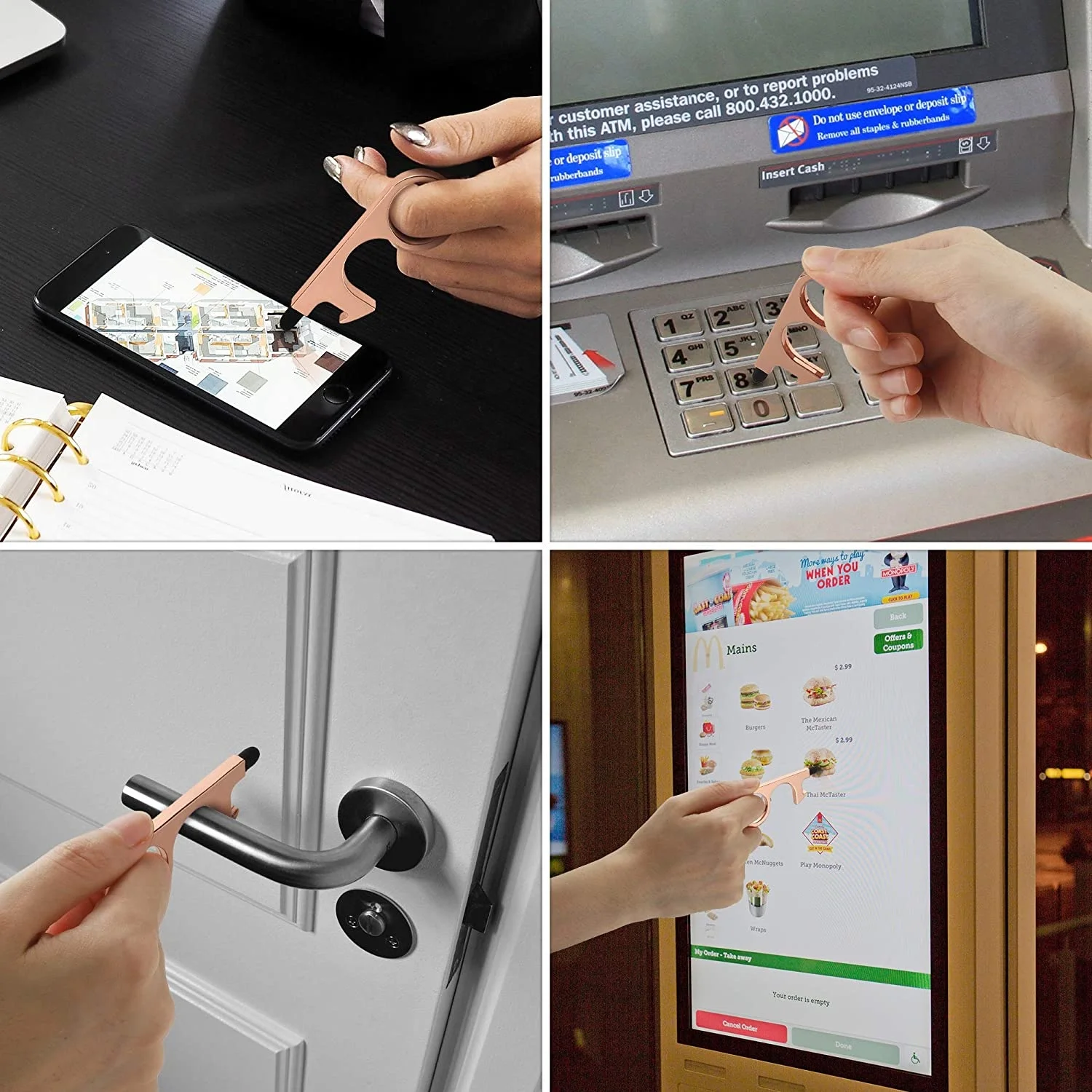 
No Touch Door Opener Tool & Button Self Defense Keychain Tool with Stylus Tips 