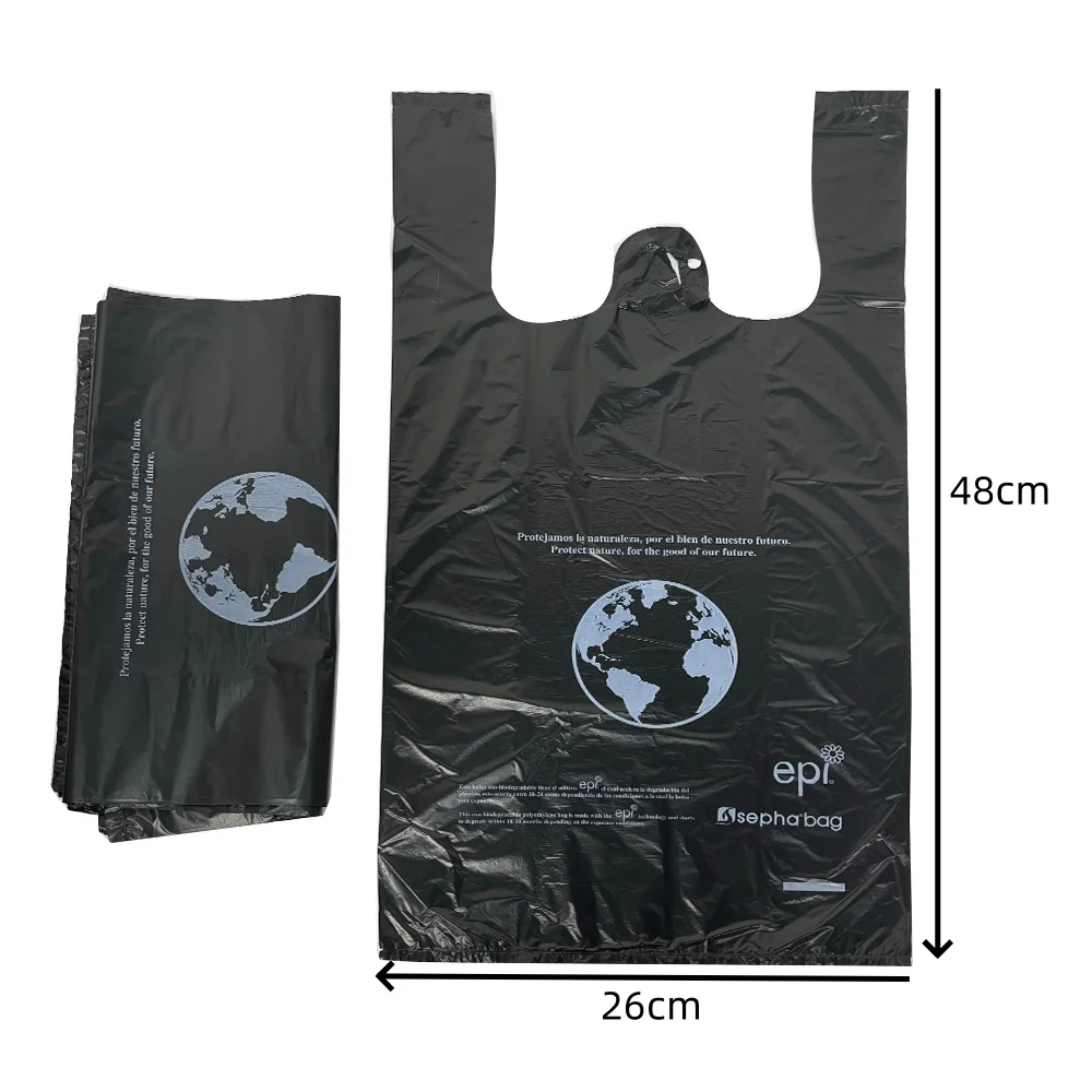 Factory in Stock HDPE Environmentally Friendly and Biodegradable Strong Load-Bearing Capacity Black Plastic Vest Bag