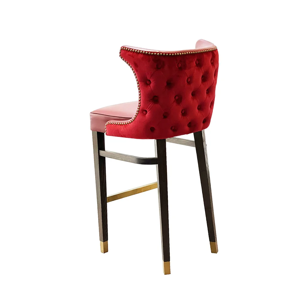 Velvet Golden Metal Legs Bar Stool High Bar Red Counter Stool Chair