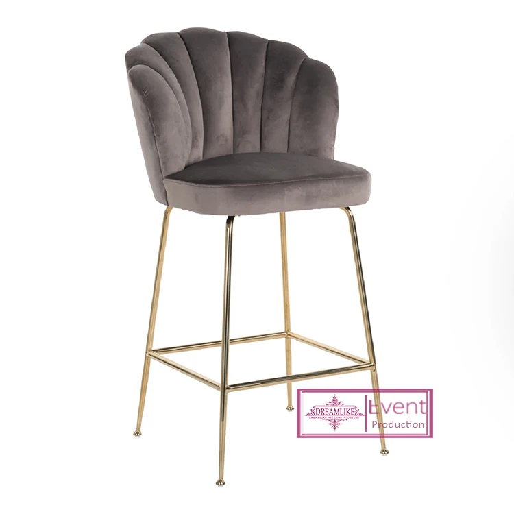 Modern Korean Style High Back Bar Stool Metal Frame Pink Velvet Dining Chair for Kitchen Restaurant for Outdoor Wedding