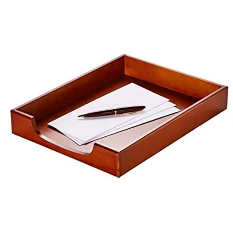 Custom color red wooden letter size tray collection front load documents tray