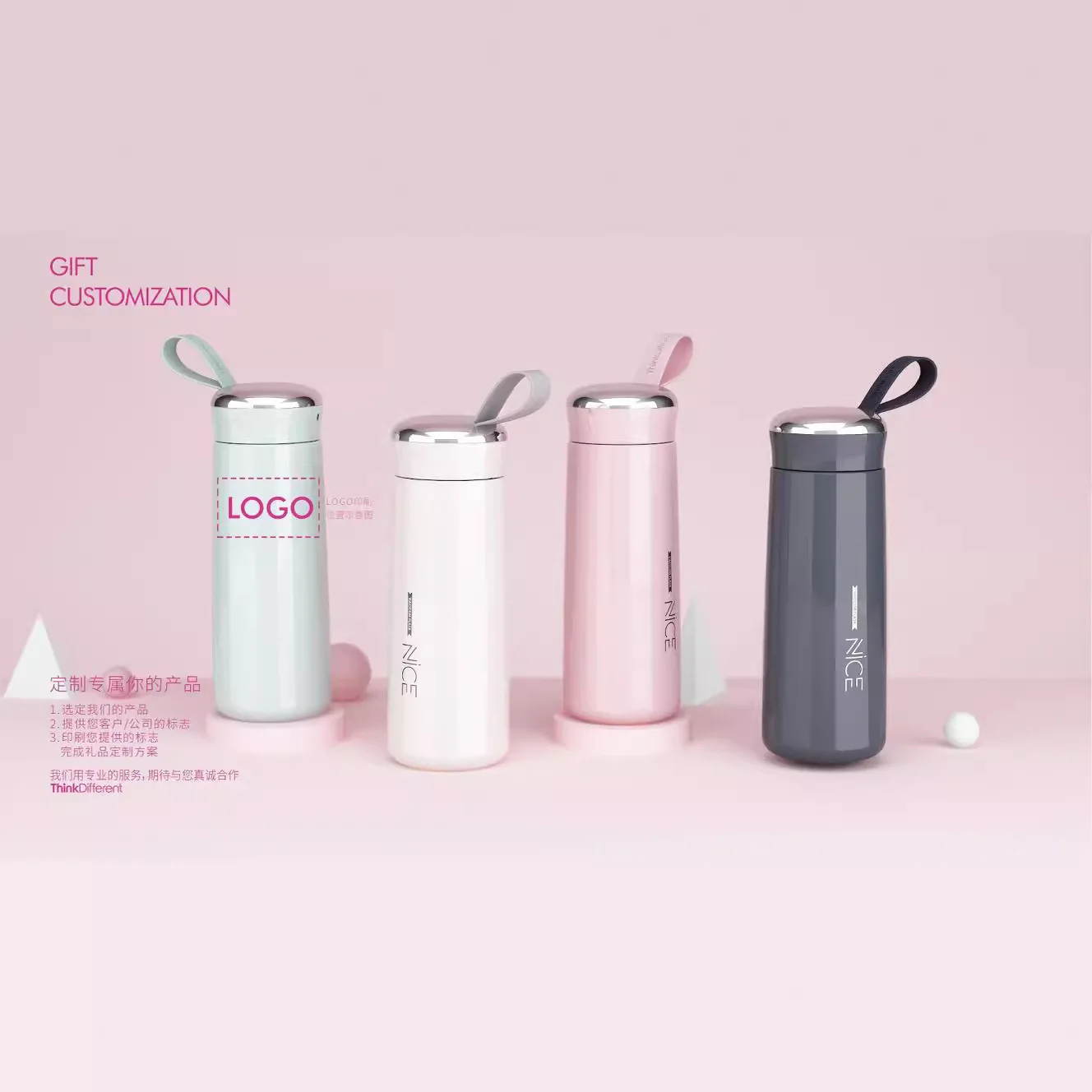NICE 304 Stainless Steel Thermos Cup High-Appearance Water Bottle with Lid Wholesale for Male Female Students Office Workers