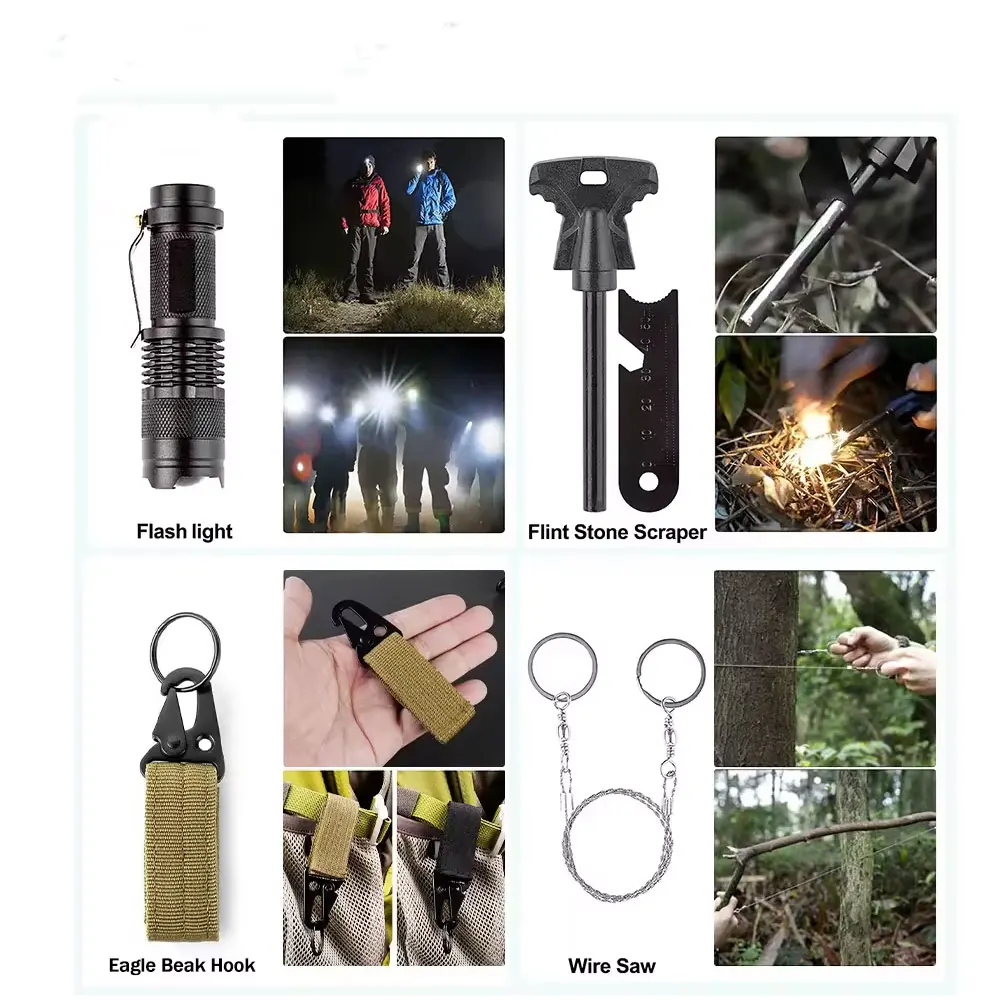 Survival Kit Tactical  Camping Gear SOS Tool Emergency Supplies Gifts survival first aid kit for Camping Adventures Hiking