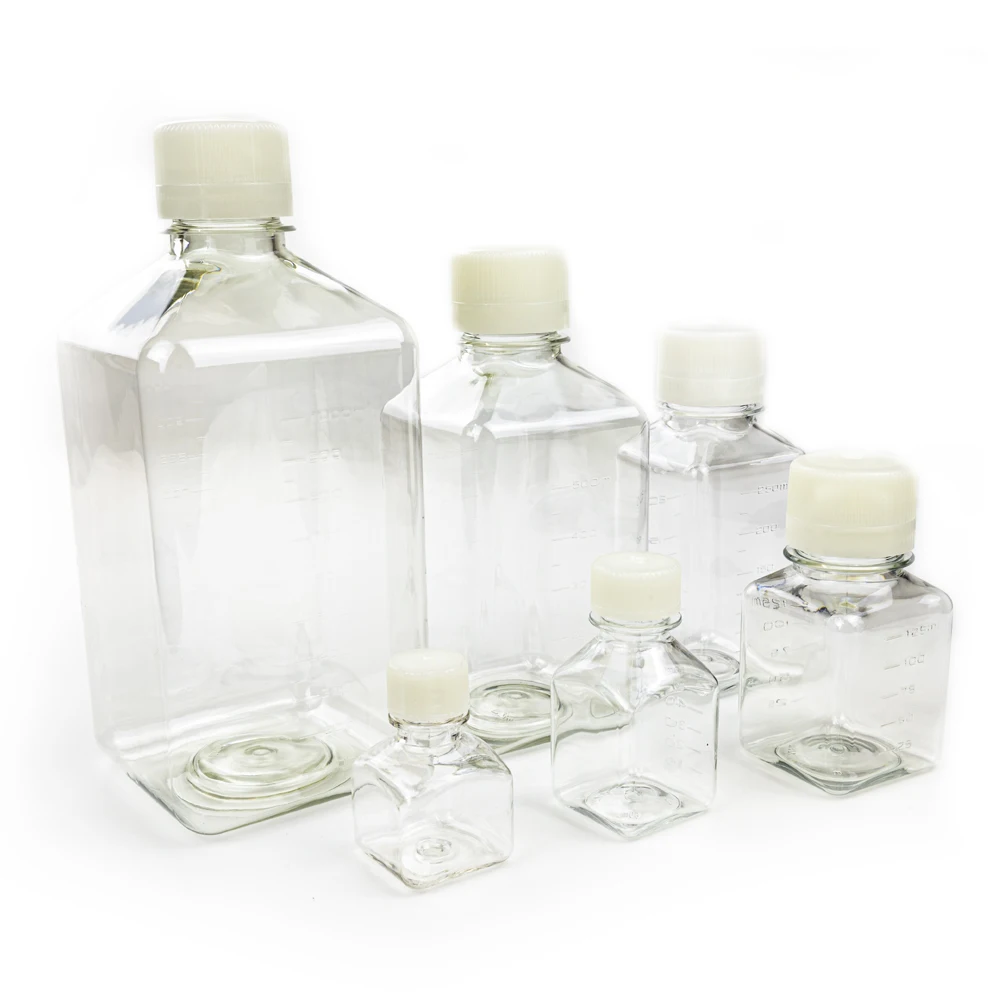 10ml 30ml 50ml 125ml 250ml 500ml 1000ml Clear Square Pet Petg Media Bottles Pharmaceutical Plastic Bottles Reagent Bottles