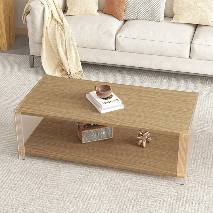 Nordic Living Room Furniture Simple Original Wood Color Coffee Table Modern Luxury Acrylic Wooden Side Table