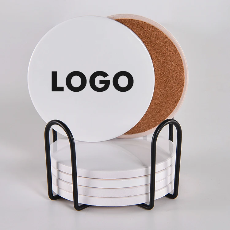 Wholesale Sandstone Coasters Promotional Sublimation Ceramic Round Blanks Coasters With Cork Back