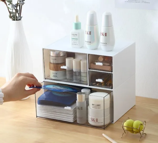 Clear Desk Drawer Storage makeup Acrylic Drawer Organizer Storage Case Drawers Display Container for Stationery Office Bathroom