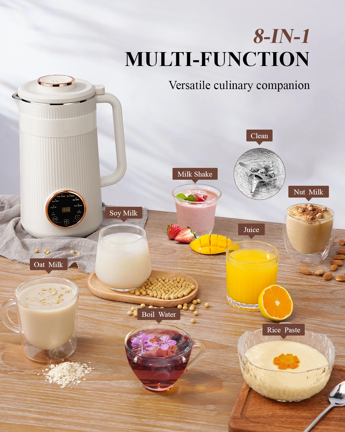 800W Powerful Automatic Soybean Milk Machine with Delay Start Keep Warm Boil Water Cream Multifunctional Milk Maker