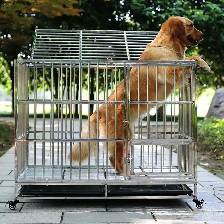 Lang Le Dog Crates Extra M/L 90 cm Big Strong Metal Iron Large Size Stainless Steel Foldable Heavy Duty Dog Cage and Kennel