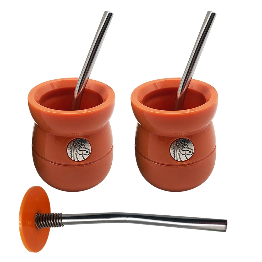 New Customized Logo Argentina, Yerba Gourd Mate Plastic Drink Tea Cup With Bombilla Straw/