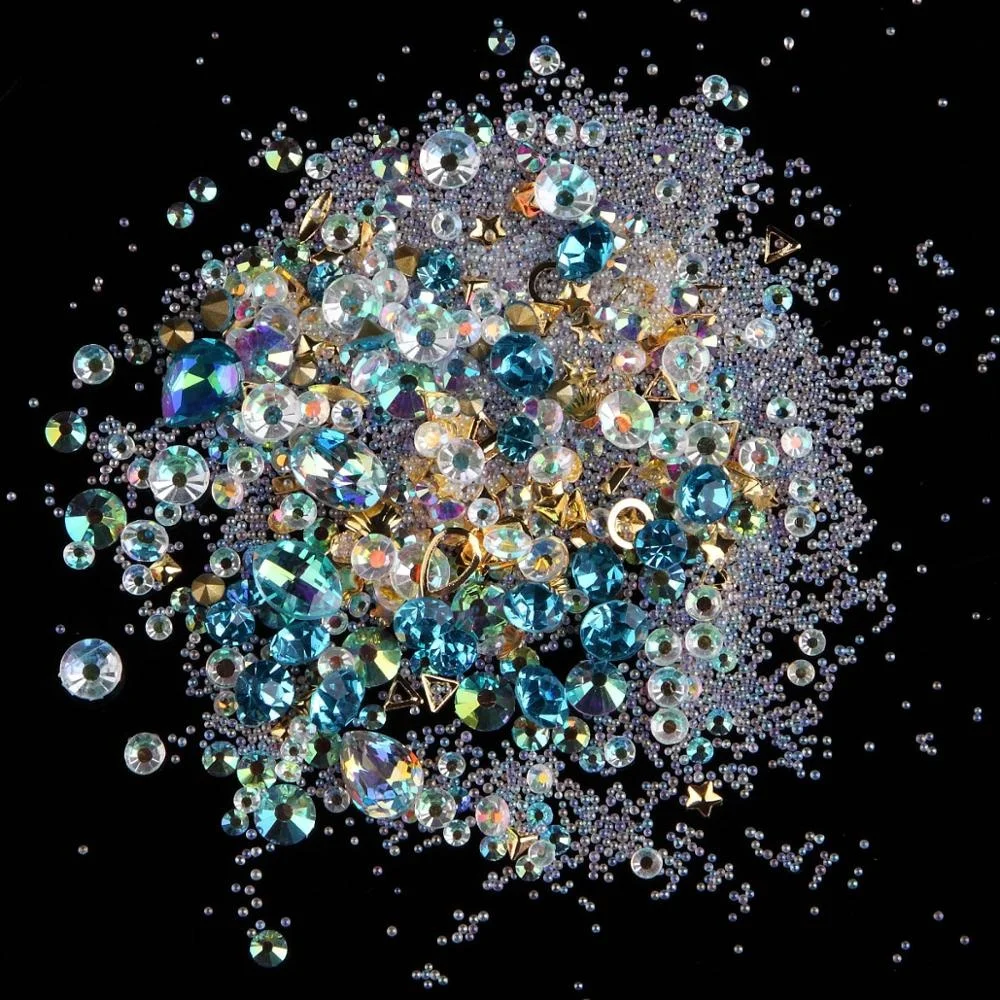 
12 Mixed Styles Colorful Glitter Rhinestones Charms Gems Metal Hollow Shell flake rivet DIY 3D Nail Art Decorations 