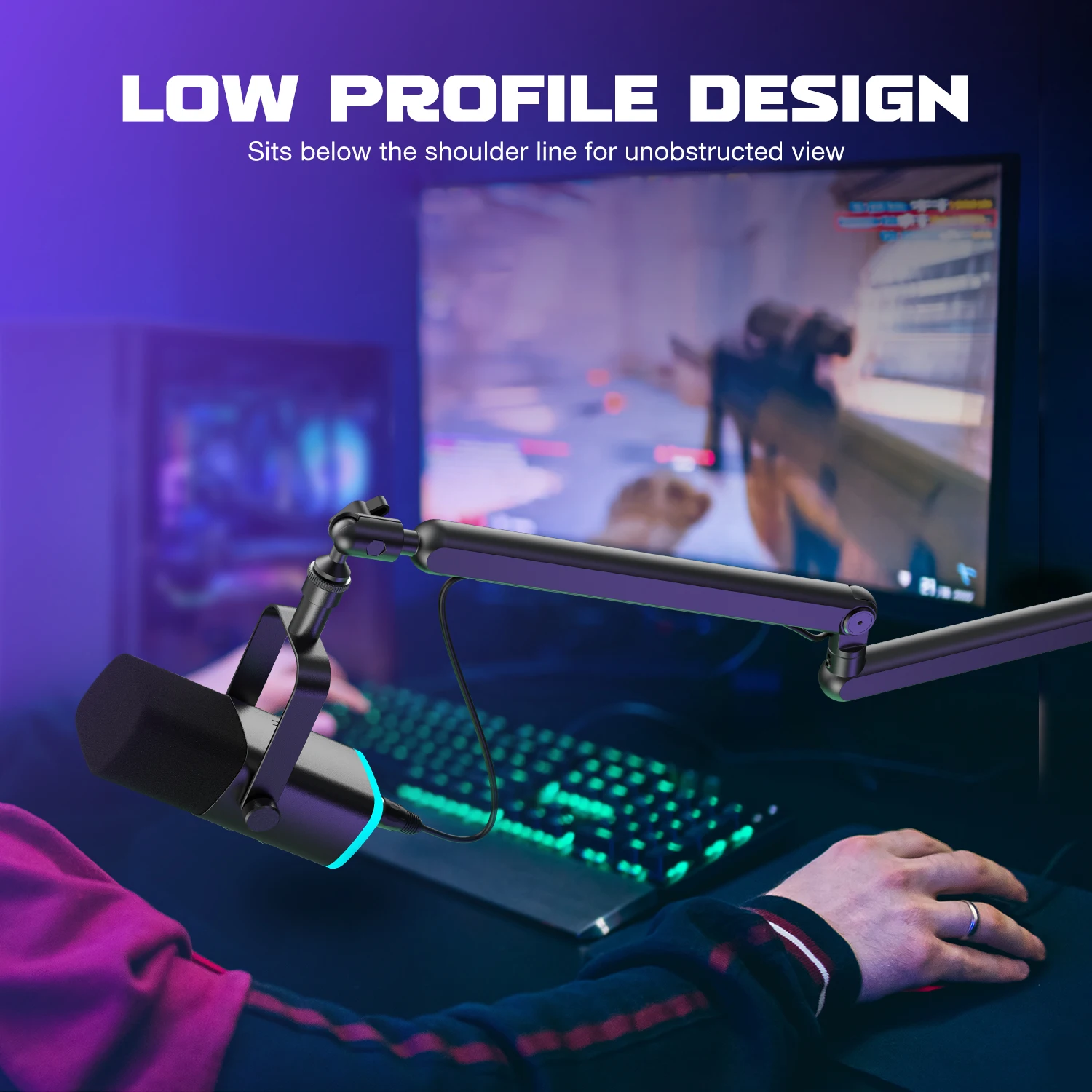 Fifine Ampligame USB XLR Dynamic Recording Mic Adjustable Aluminum Steel Boom Arm Microphone Wired RGB PC Gaming Microphone