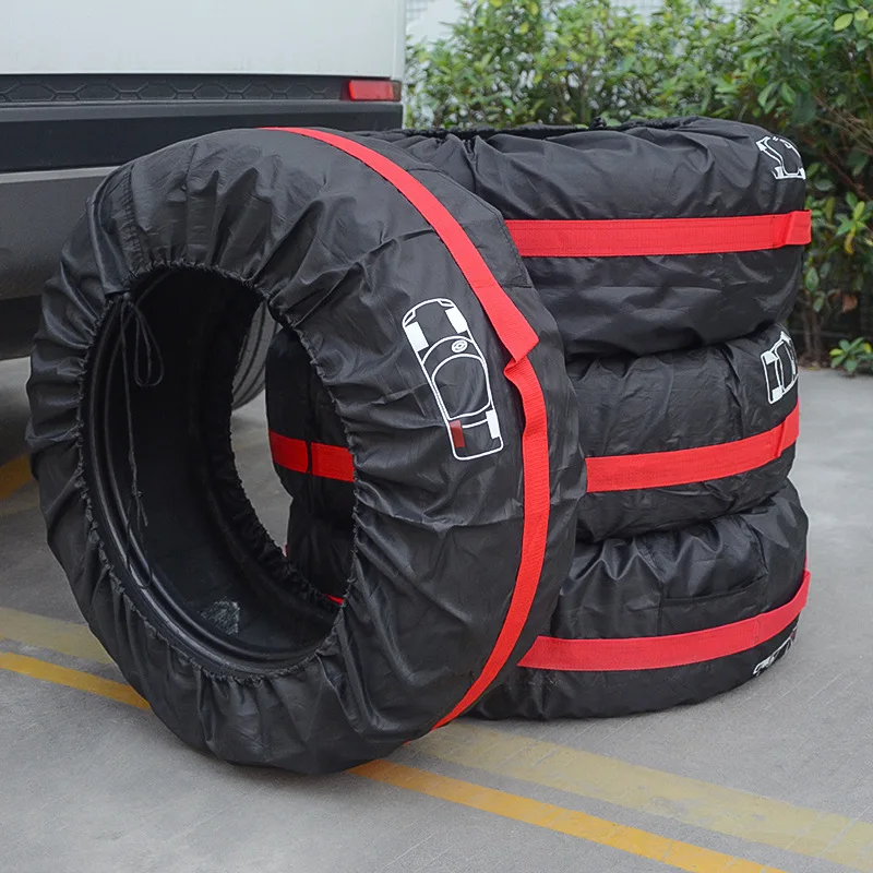 Universal 4pcs S/L Car Spare Tire Cover Case Polyester Tires Storage Bag Carrier Auto Tyre Wheel Protector Dustproof Waterproof