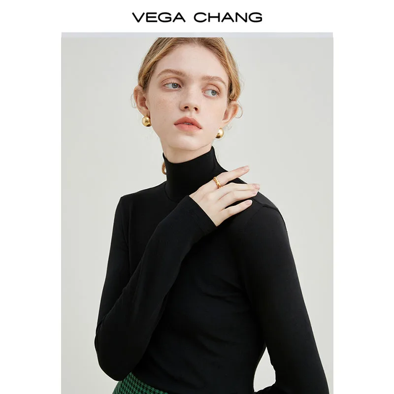 VEGA CHANG новый трендовый вязаный женский свитер с высоким воротом на весну и осень черный технический для женщин